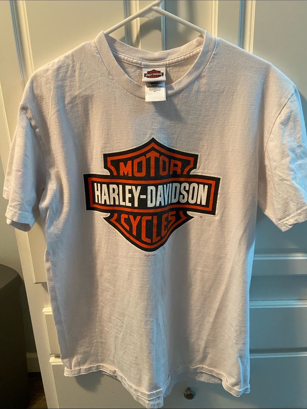 Harley-Davidson White T‑Shirt with Orange & Black Shield Logo